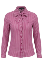 Afbeelding in Gallery-weergave laden, Patty - Mi Piace - Travelstof Blouse Bow - Small Stripe Print Magenta Purple - 202709