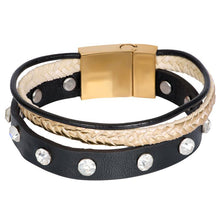 Afbeelding in Gallery-weergave laden, Armband Leather Zirconia Steel Gold Armband iXXXi 17 AAAndacht
